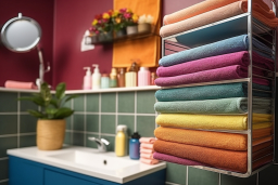 une étagère avec des serviettes colorées