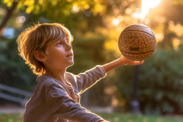 a boy holding a ball