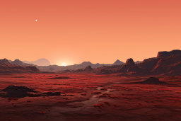 Red Martian Landscape at Sunset