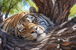 un tigre dormant dans un arbre