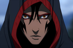Animated Character in Red and Black Cloak