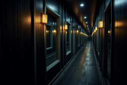un long couloir sombre avec des lumières