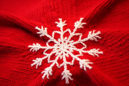 Red Knitted Fabric with White Snowflake Design