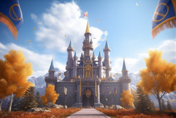 Enchanted Castle in Autumn Landscape