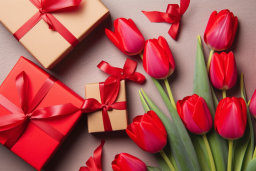 Gift Boxes and Red Tulips