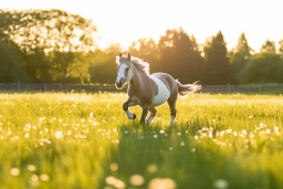 Un cavallo che corre in un campo