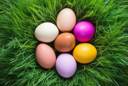 Colorful Easter Eggs on Grass