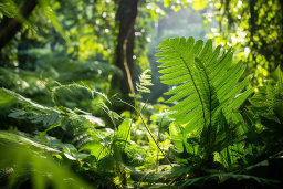 Sunlight Through Forest Ferns