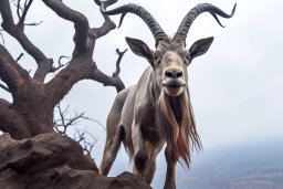 Une chèvre avec des cornes debout sur un rocher