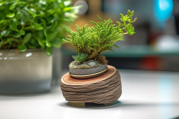 eine kleine Pflanze auf einem runden Objekt