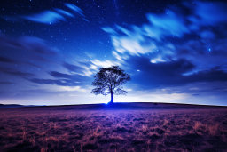 Starry Night Sky Over Lone Tree