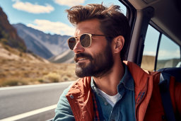 Un homme en lunettes de soleil à la recherche d'une fenêtre de voiture