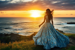 Woman Gazing at Ocean Sunset