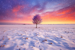 Winter Twilight with Lone Tree