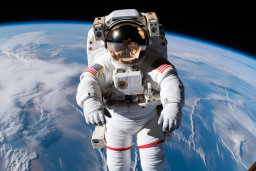 an astronaut in space with earth in the background