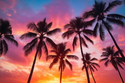 palmiers contre un coucher de soleil