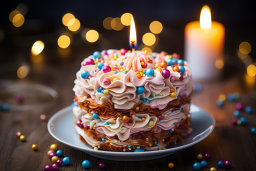 un pastel con una vela encendida