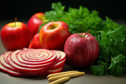 Fresh Apples and Parsley on Dark Background