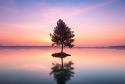 uma árvore em uma pequena ilha na água