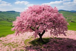 Majestic Pink Blossom Tree in Rural Landscape