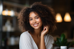 a woman with curly hair smiling