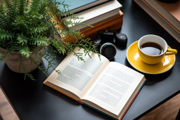 Un livre et une tasse de café sur une table