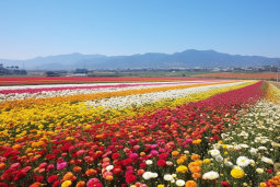 Vibrant Flower Fields with Mountain Backdrop