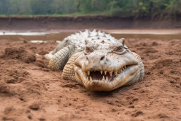 Un coccodrillo che giace nella sabbia