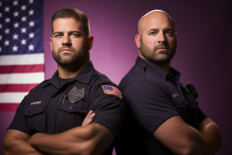 two police officers standing back to back