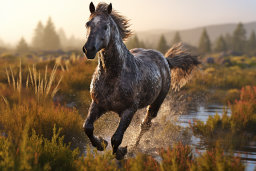 Ein Pferd, das durch Wasser läuft