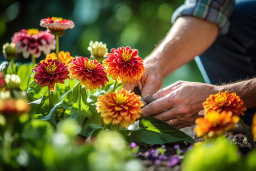 Gardening Hands Planting Vibrant Flowers