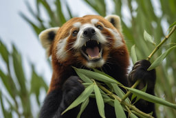 un panda rouge feuille des feuilles