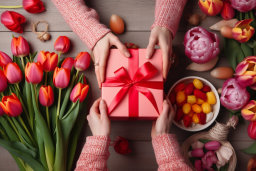 Gift Giving Moment with Tulips