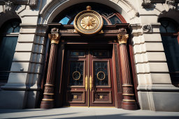 Une porte avec un design or et rouge
