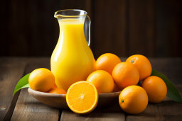 un bol d'oranges et un pichet de jus