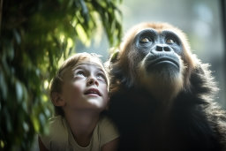 Un garçon qui regarde un singe