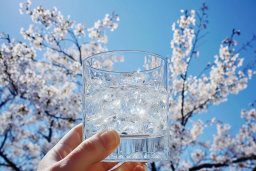 Icy Glass Against Blooming Cherry Blossoms
