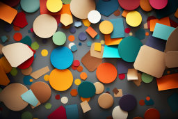 a group of colorful circles and squares