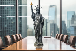 a statue of a woman holding a torch on a table
