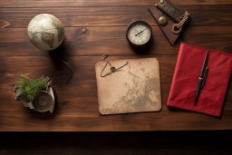 a globe and compass on a table