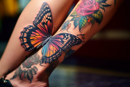 Un tatouage de papillon sur la jambe d'une personne