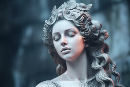 Eine Statue einer Frau mit geschlossenen Augen