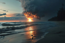 a fire explosion on a beach