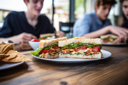 Une assiette de sandwichs sur une table