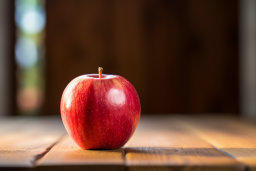 Red Apple on Wooden Table