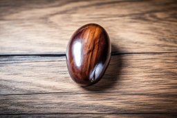 un objet ovale brun sur une surface en bois