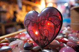 un objet en forme de cœur avec une lumière rouge à l'intérieur