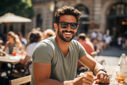 un homme portant des lunettes de soleil et souriant à la caméra