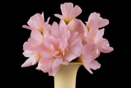 Pink Flowers in Vase Against Black Background