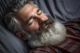 a man with a beard and mustache sleeping